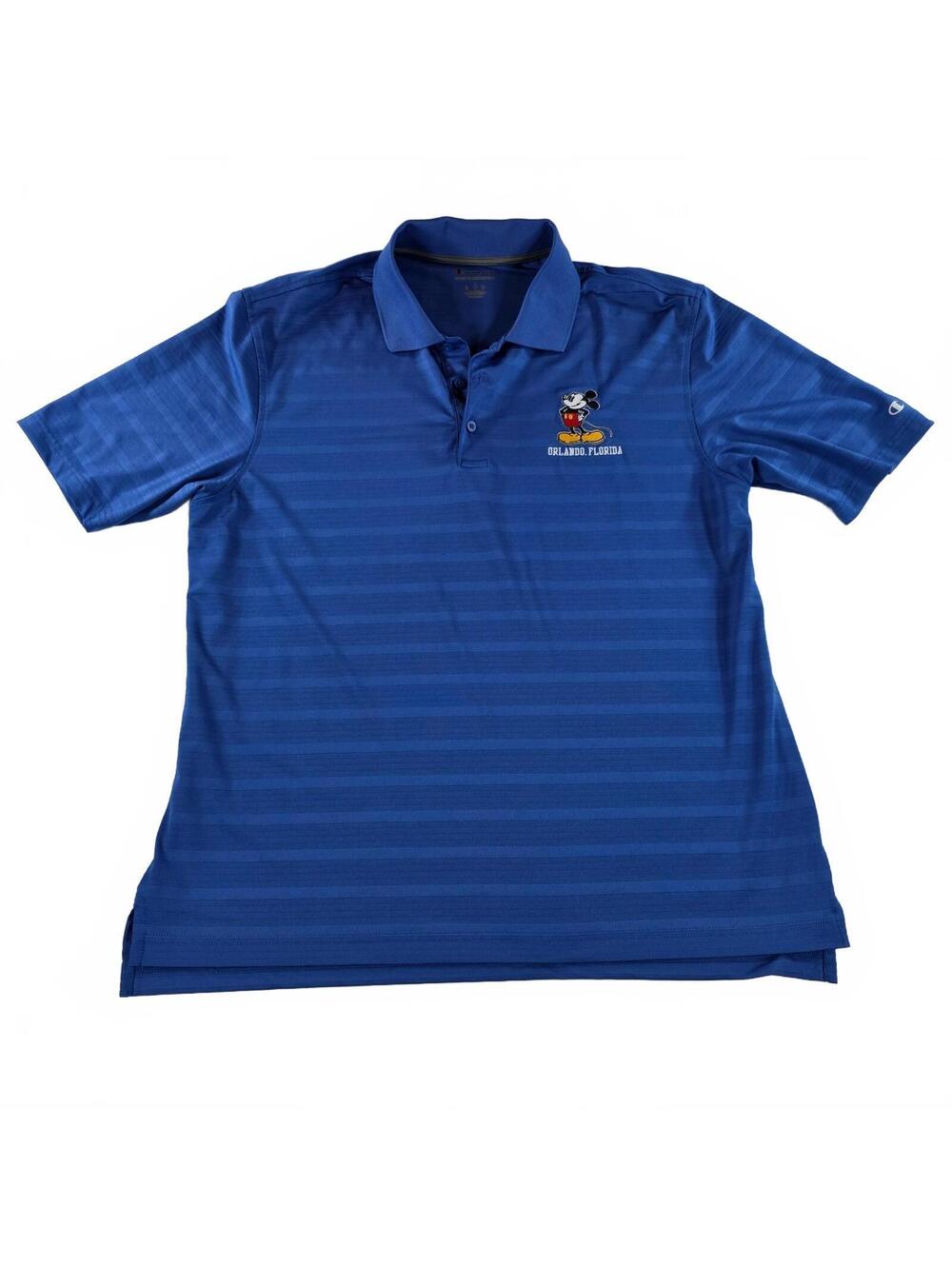 Champion Men's Large Blue Athletic Polo Shirt Mickey Mouse Orlando Florida